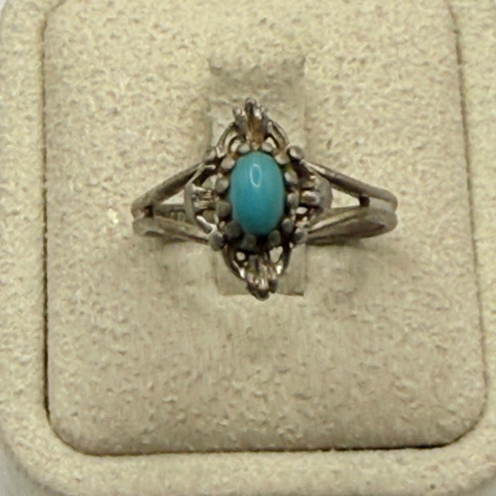 Vintage Sarah Coventry Turquoise Faux Stone Adjustable Silver Tone Ring